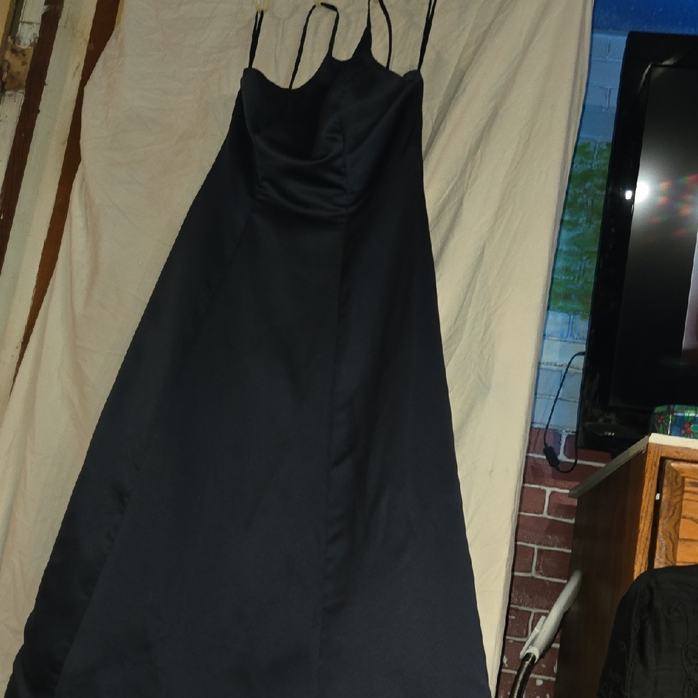 Black Satin Spaghetti-Strap Prom Dress
